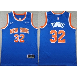 Men New Yok Knicks  32 Karl Anthony Towns Blue Icon Edition Edition Stitched Basketball Jersey