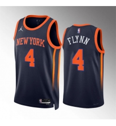 Men New Yok Knicks 4 Malachi Flynn Navy Statement Edition Stitched Basketball Jersey Men New Yok Knicks 4 Malachi Flynn Navy Statement Edition Stitched Basketball Jersey