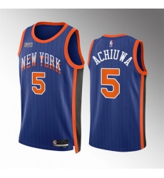 Men New Yok Knicks 5 Precious Achiuwa Blue 2023 24 City Edition Stitched Basketball Jersey Men New Yok Knicks 5 Precious Achiuwa Blue 2023 24 City Edition Stitched Basketball Jersey