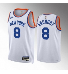 Men New Yok Knicks 8 OG Anunoby White 2021 22 City Edition Stitched Basketball Jersey Men New Yok Knicks 8 OG Anunoby White 2021 22 City Edition Stitched Basketball Jersey