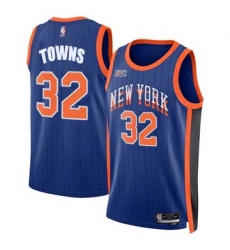 Men New York Knicks Karl-Anthony Towns #32 2023-24 City Edition Blue Stitched Jersey Men New York Knicks Karl-Anthony Towns #32 2023-24 City Edition Blue Stitched Jersey