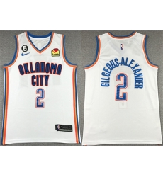 Men Oklahoma City Thunder 2 Shai Gilgeous Alexander White With NO 6 Patch Stitched Basketball Jersey Men Oklahoma City Thunder 2 Shai Gilgeous Alexander White With NO 6 Patch Stitched Basketball Jersey
