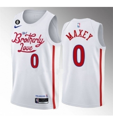 Men Philadelphia 76ers 0 Tyrese Maxey White 2022 23 City Edition With NO 6 Patch Stitched Basketball Jersey Men Philadelphia 76ers 0 Tyrese Maxey White 2022 23 City Edition With NO 6 Patch Stitched Basketball Jersey