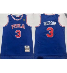 Men Philadelphia 76ers 3 Allen Iverson Blue Throwback Stitched Basketball Jersey Men Philadelphia 76ers 3 Allen Iverson Blue Throwback Stitched Basketball Jersey