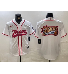Men Philadelphia 76ers Team Big Logo White Cool Base Stitched Baseball Jersey Men Philadelphia 76ers Team Big Logo White Cool Base Stitched Baseball Jersey