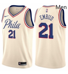Mens Nike Philadelphia 76ers 21 Joel Embiid Authentic Cream NBA Jersey City Edition Mens Nike Philadelphia 76ers 21 Joel Embiid Authentic Cream NBA Jersey City Edition
