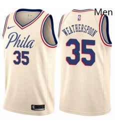 Mens Nike Philadelphia 76ers 35 Clarence Weatherspoon Authentic Cream NBA Jersey City Edition Mens Nike Philadelphia 76ers 35 Clarence Weatherspoon Authentic Cream NBA Jersey City Edition