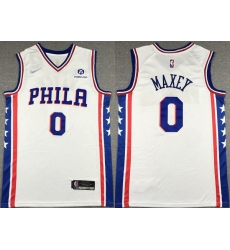 Men's Philadelphia 76ers #0 Tyrese Maxey White 75th Anniversary Association Edition Swingman Stitched Jersey Men's Philadelphia 76ers #0 Tyrese Maxey White 75th Anniversary Association Edition Swingman Stitched Jersey