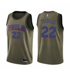 Mens Philadelphia 76ers 22 Mattise Thybulle Swingman Green Salute to Service Basketball Jersey Mens Philadelphia 76ers 22 Mattise Thybulle Swingman Green Salute to Service Basketball Jersey