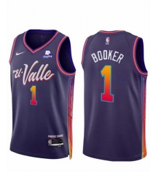 Men Phoenix Suns 1 Devin Booker Purple 2023 24 City Edition Stitched Basketball Jersey Men Phoenix Suns 1 Devin Booker Purple 2023 24 City Edition Stitched Basketball Jersey