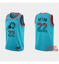 Men Phoenix Suns 22 Deandre Ayton Blue 2022 23 City Edition With Black Payple Patch Stitched Basketball Jersey Men Phoenix Suns 22 Deandre Ayton Blue 2022 23 City Edition With Black Payple Patch Stitched Basketball Jersey