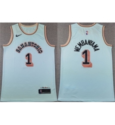 Men San Antonio Spurs 1 Victor Wembanyama Light Blue 2024 25 City Edition Stitched Basketball Jersey Men San Antonio Spurs 1 Victor Wembanyama Light Blue 2024 25 City Edition Stitched Basketball Jersey