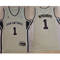 Men San Antonio Spurs  1 Victor Wembanyama Silver 2025 26 Statement Edition Stitched Basketball Jersey