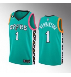 Men San Antonio Spurs 1 Victor Wembanyama Teal 2022 23 City Edition Swingman With NO 6 Patch Stitched Basketball Jersey Men San Antonio Spurs 1 Victor Wembanyama Teal 2022 23 City Edition Swingman With NO 6 Patch Stitched Basketball Jersey