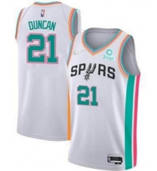 Men San Antonio Spurs Tim Duncan 2022 White City Diamond 75th Anniversary Jersey Men San Antonio Spurs Tim Duncan 2022 White City Diamond 75th Anniversary Jersey