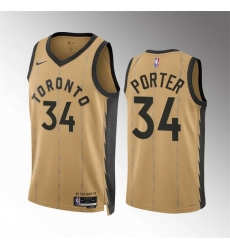 Men Toronto Raptors 34 Jontay Porter Gold 2023 24 City Edition Stitched Basketball Jersey Men Toronto Raptors 34 Jontay Porter Gold 2023 24 City Edition Stitched Basketball Jersey