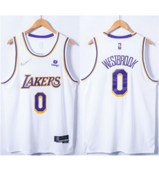 Men Los Angeles Lakers 0 Russell Westbrook 75th Anniversary Bibigo White Stitched Basketball Jersey Men Los Angeles Lakers 0 Russell Westbrook 75th Anniversary Bibigo White Stitched Basketball Jersey
