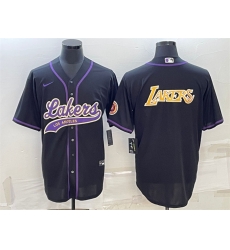 Men Los Angeles Lakers Black Big Logo Cool Base Stitched Baseball JerseyS Men Los Angeles Lakers Black Big Logo Cool Base Stitched Baseball JerseyS