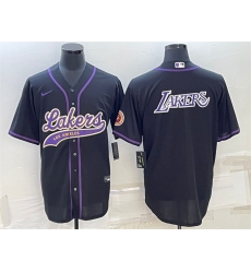 Men Los Angeles Lakers Black Big Logo Cool Base Stitched Baseball Jersey Men Los Angeles Lakers Black Big Logo Cool Base Stitched Baseball Jersey