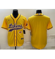 Men Los Angeles Lakers Blank Yellow With Patch Cool Base Stitched Baseball Jersey Men Los Angeles Lakers Blank Yellow With Patch Cool Base Stitched Baseball Jersey