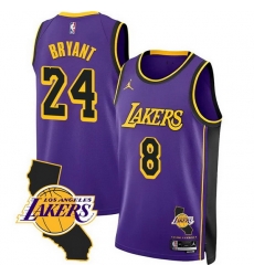 Men Los Angeles Lakers Front 8 Back 24 Kobe Bryant Purple 2025 California Patch Stitched Basketball Jersey Men Los Angeles Lakers Front 8 Back 24 Kobe Bryant Purple 2025 California Patch Stitched Basketball Jersey