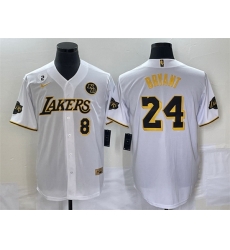 Men Los Angeles Lakers Front 8 Back 24 Kobe Bryant With NO 2 And KB Patch White Cool Base Stitched Baseball Jersey Men Los Angeles Lakers Front 8 Back 24 Kobe Bryant With NO 2 And KB Patch White Cool Base Stitched Baseball Jersey