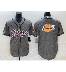 Men Los Angeles Lakers Gray Team Big Logo Cool Base With Patch Stitched Baseball Jersey Men Los Angeles Lakers Gray Team Big Logo Cool Base With Patch Stitched Baseball Jersey
