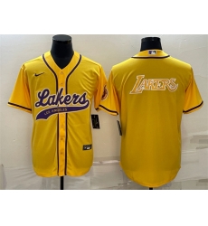 Men Los Angeles Lakers Yellow Big Logo Cool Base Stitched Baseball Jersey Men Los Angeles Lakers Yellow Big Logo Cool Base Stitched Baseball Jersey