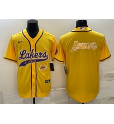 Men Los Angeles Lakers Yellow Big Logo With Patch Cool Base Stitched Baseball Jersey Men Los Angeles Lakers Yellow Big Logo With Patch Cool Base Stitched Baseball Jersey