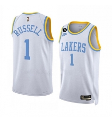 Men's Los Angeles Lakers #1 D’Angelo Russell 2022-23 White Classic Edition With No.6 Patch Stitched Basketball Jersey Men's Los Angeles Lakers #1 D’Angelo Russell 2022-23 White Classic Edition With No.6 Patch Stitched Basketball Jersey
