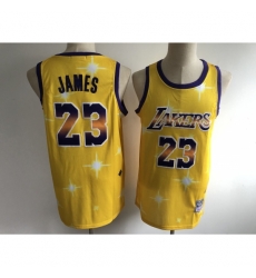 Men's Los Angeles Lakers #23 LeBron James Yellow Hwc Starry Jersey Men's Los Angeles Lakers #23 LeBron James Yellow Hwc Starry Jersey