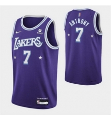 Men's Los Angeles Lakers #7 Carmelo Anthony Purple 2021 City Edition 75th Anniversary Stitched Jersey Men's Los Angeles Lakers #7 Carmelo Anthony Purple 2021 City Edition 75th Anniversary Stitched Jersey