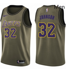 Mens Nike Los Angeles Lakers 32 Magic Johnson Swingman Green Salute to Service NBA Jersey Mens Nike Los Angeles Lakers 32 Magic Johnson Swingman Green Salute to Service NBA Jersey