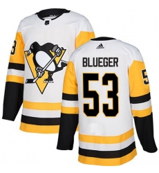 Men Penguins 53 Teddy Blueger White Authentic Stitched Hockey Jersey Men Penguins 53 Teddy Blueger White Authentic Stitched Hockey Jersey