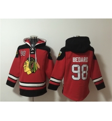 Men Chicago Blackhawks 98 Connor Bedard Red Lace Up Pullover Hoodie Men Chicago Blackhawks 98 Connor Bedard Red Lace Up Pullover Hoodie