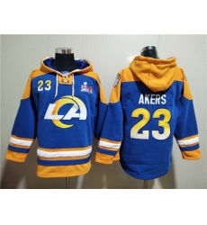 Men Los Angeles Rams 23 Cam Akers 2022 Royal Super Bowl LVI Champions Pullover Hoodi Men Los Angeles Rams 23 Cam Akers 2022 Royal Super Bowl LVI Champions Pullover Hoodi
