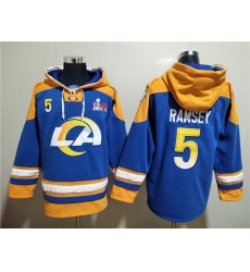 Men Los Angeles Rams 5 Jalen Ramsey 2022 Royal Super Bowl LVI Champions Pullover Hoodie Men Los Angeles Rams 5 Jalen Ramsey 2022 Royal Super Bowl LVI Champions Pullover Hoodie
