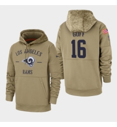 Mens Los Angeles Rams 16 Jared Goff 2019 Salute to Service Sideline Therma Pullover Hoodie Tan Mens Los Angeles Rams 16 Jared Goff 2019 Salute to Service Sideline Therma Pullover Hoodie Tan
