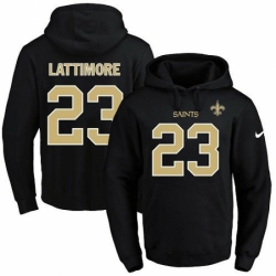 NFL Mens Nike New Orleans Saints 23 Marshon Lattimore Black Name Number Pullover Hoodie