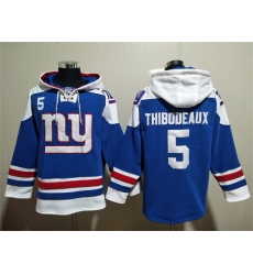 Men New York Giants 5 Kayvon Thibodeaux Blue Lace Up Pullover Hoodie Men New York Giants 5 Kayvon Thibodeaux Blue Lace Up Pullover Hoodie