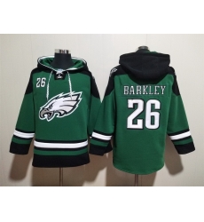 Men Philadelphia Eagles 26 Saquon Barkley Aqua Lace Up Pullover Hoodie Men Philadelphia Eagles 26 Saquon Barkley Aqua Lace Up Pullover Hoodie