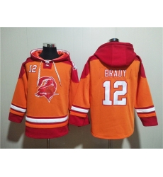 Men Tampa Bay Buccaneers 12 Tom Brady Orange Red Ageless Must Have Lace Up Pullover Hoodie Men Tampa Bay Buccaneers 12 Tom Brady Orange Red Ageless Must Have Lace Up Pullover Hoodie