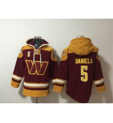 Men Washington Commanders 5 Jayden Daniels Burgundy Ageless Must Have Lace Up Pullover Hoodie Men Washington Commanders 5 Jayden Daniels Burgundy Ageless Must Have Lace Up Pullover Hoodie
