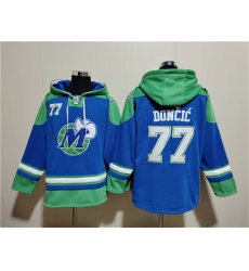 Men Dallas Mavericks 77 Luka Doncic Royal Ageless Must Have Lace Up Pullover Hoodie Men Dallas Mavericks 77 Luka Doncic Royal Ageless Must Have Lace Up Pullover Hoodie