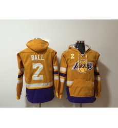 Men's Los Angeles Lakers #2 Lonzo Ball Yellow Lace-Up Pullover Hoodie Men's Los Angeles Lakers #2 Lonzo Ball Yellow Lace-Up Pullover Hoodie