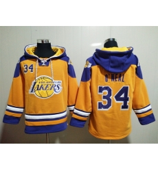 Men's Los Angeles Lakers #34 Shaq O'Neal Yellow Lace-Up Pullover Hoodie Men's Los Angeles Lakers #34 Shaq O'Neal Yellow Lace-Up Pullover Hoodie