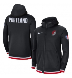 Men Portland Trail Blazers Nike 75th Anniversary Performance Showtime Full Zip Hoodie Jacket Black Men Portland Trail Blazers Nike 75th Anniversary Performance Showtime Full Zip Hoodie Jacket Black