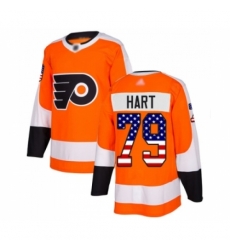 Men's Philadelphia Flyers #79 Carter Hart Authentic Orange USA Flag Fashion Hockey Jersey Men's Philadelphia Flyers #79 Carter Hart Authentic Orange USA Flag Fashion Hockey Jersey