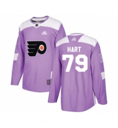 Men's Philadelphia Flyers #79 Carter Hart Authentic Purple Fights Cancer Practice Hockey Jersey Men's Philadelphia Flyers #79 Carter Hart Authentic Purple Fights Cancer Practice Hockey Jersey