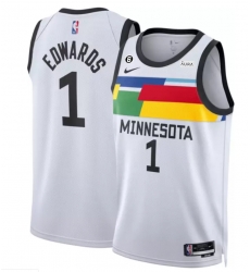 Men Minnesota Timberwolves 1 Anthony Edwards White 2022 23 City Edition With NO 6 Patch Stitched Jersey Men Minnesota Timberwolves 1 Anthony Edwards White 2022 23 City Edition With NO 6 Patch Stitched Jersey